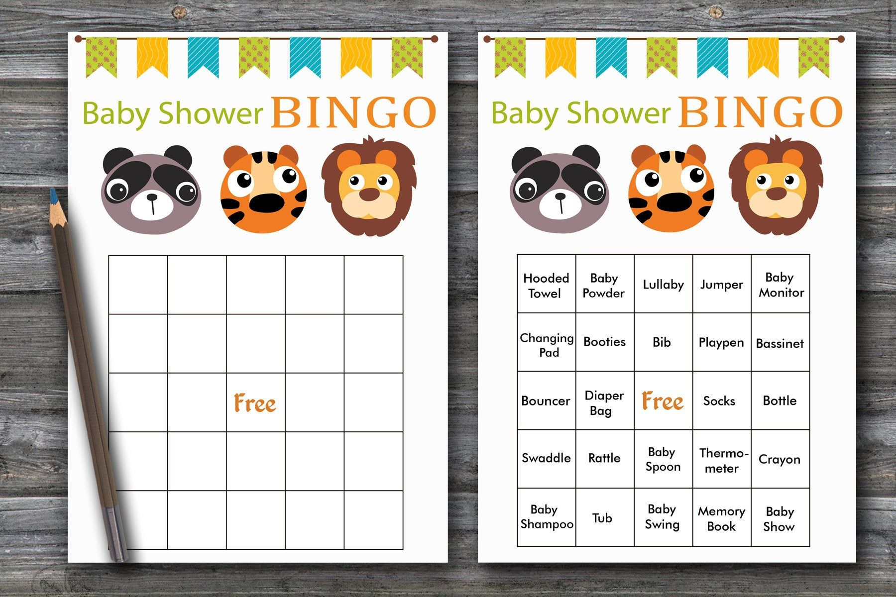 Jungle Baby Shower Bingo, 60 Jungle Baby Shower Bingo Cards