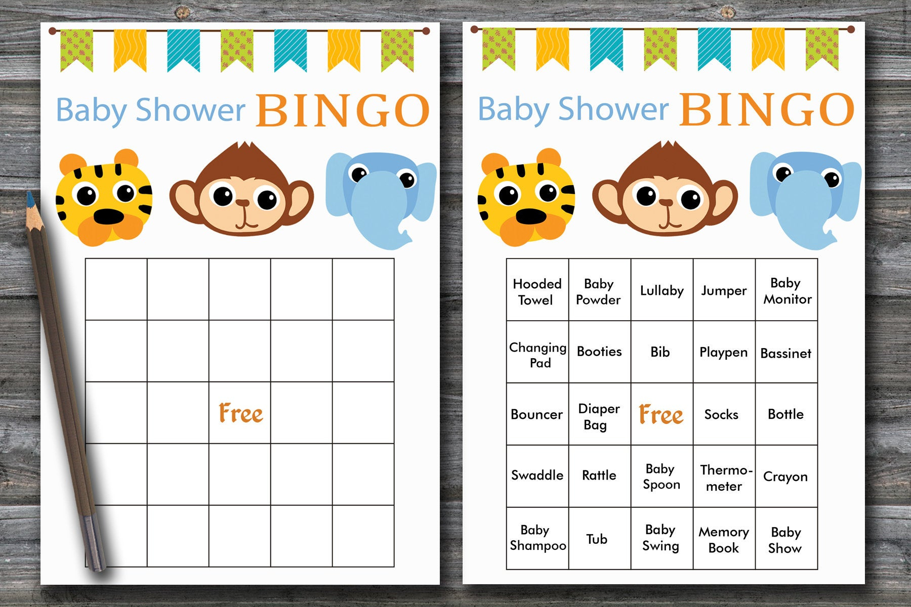 Jungle Baby Shower Bingo, 60 Jungle Baby Shower Bingo Cards Zoo Baby Shower  Bingo Card ,printable Blank Bingo Cards&amp;amp; Prefilled Cards, Bg-180