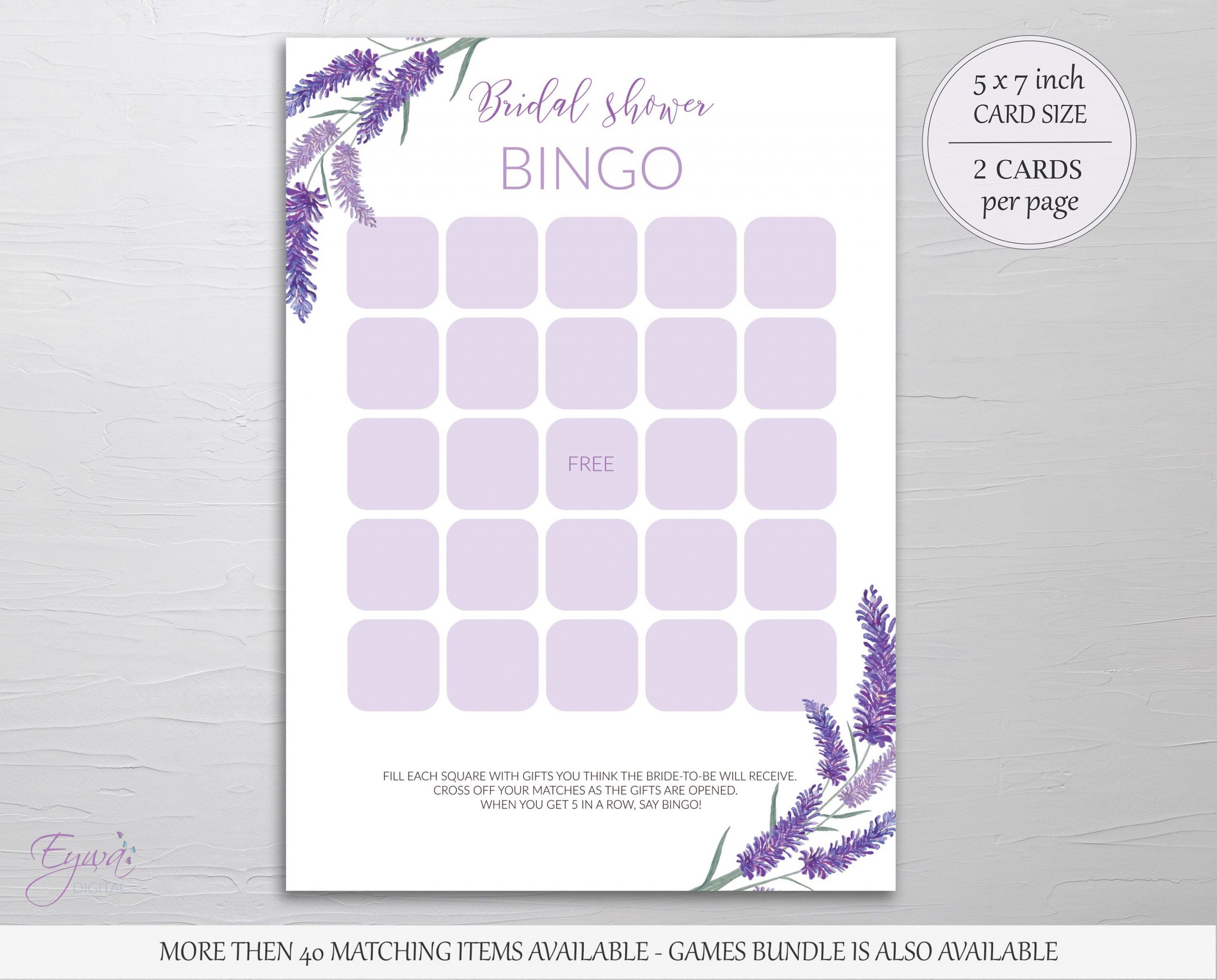 Lavender Bridal Shower Bingo Printable Free Empty Bingo