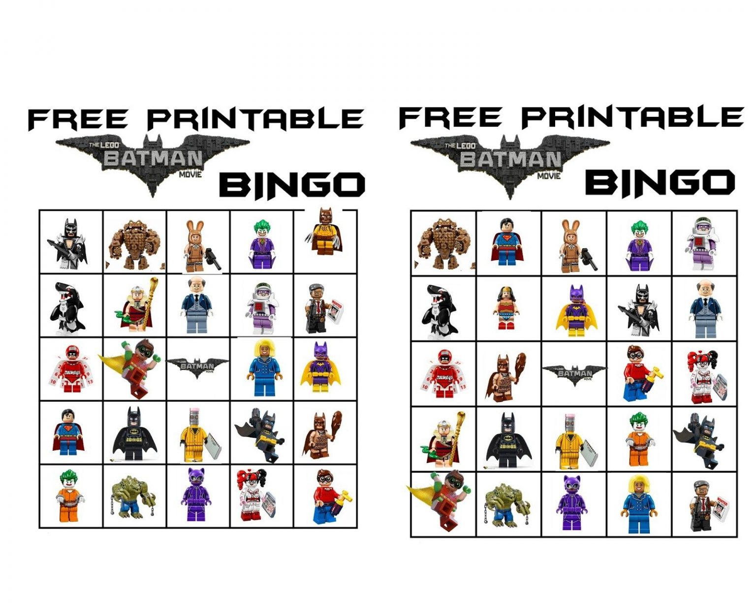 Free Printable Batman Bingo Cards