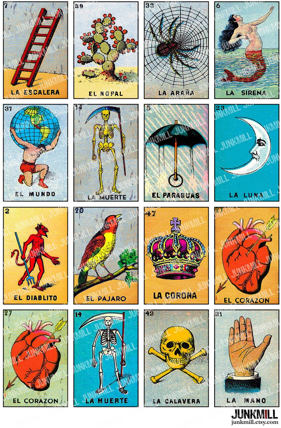 Loteria - Collage Sheet - Vintage Loteria Cards, Mexican