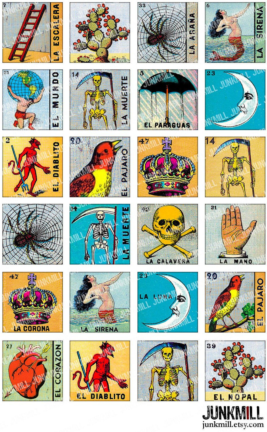Loteria - Collage Sheet - Vintage Loteria Cards, Mexican