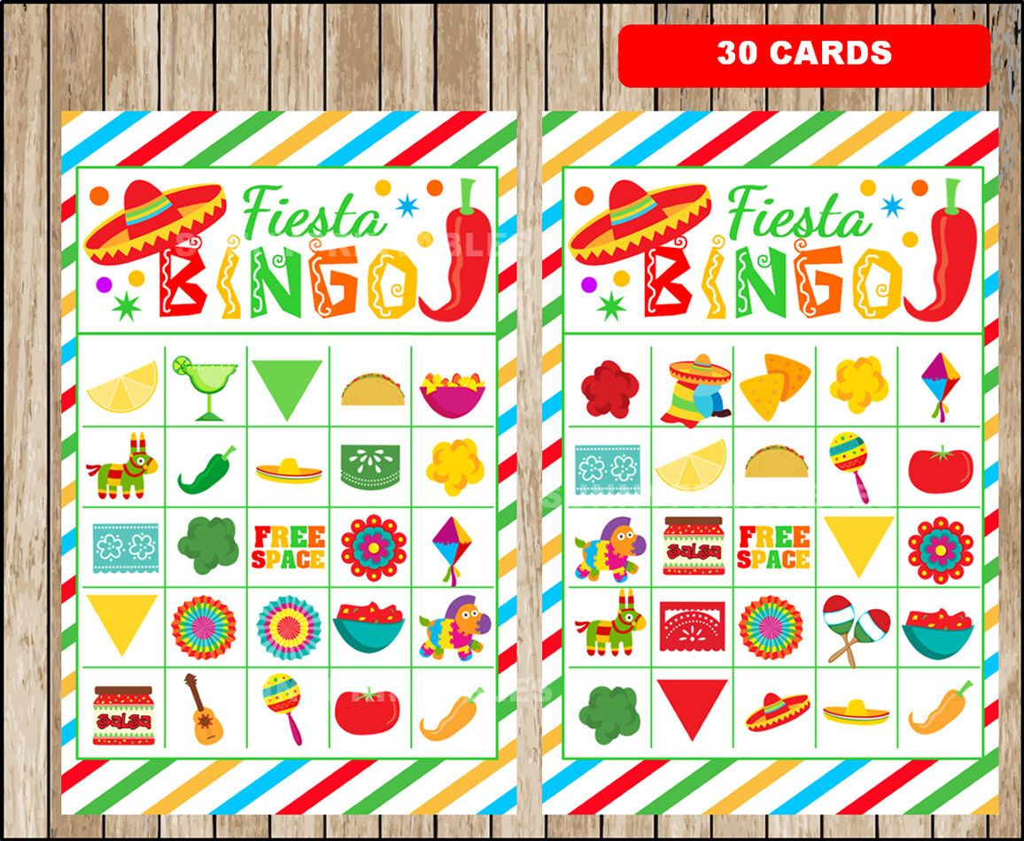 Mexican Fiesta Bingo 30 Cards, Printable Mexican Fiesta