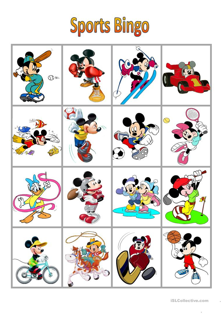 Mickey Mouse Sports Bingo - English Esl Worksheets For