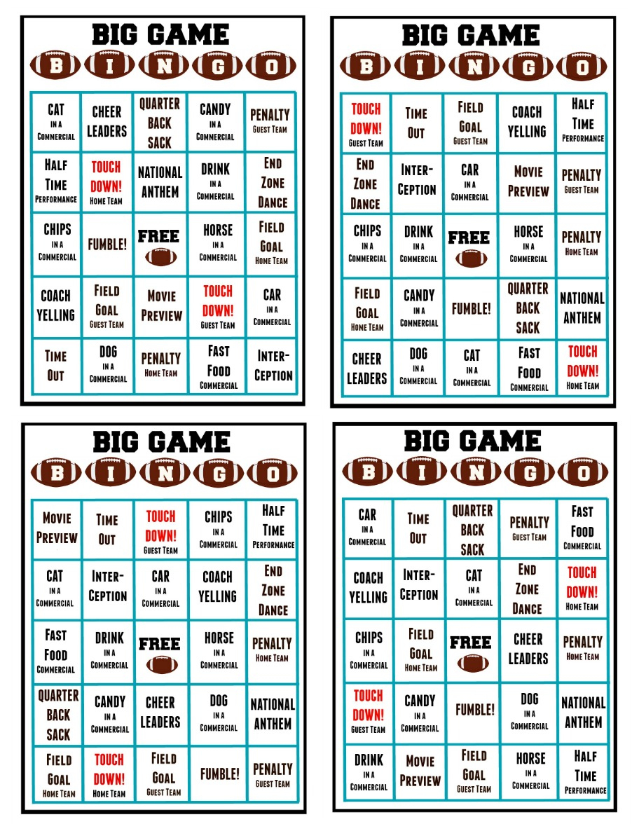 Free Football Bingo Cards Printable Printable Bingo Cards