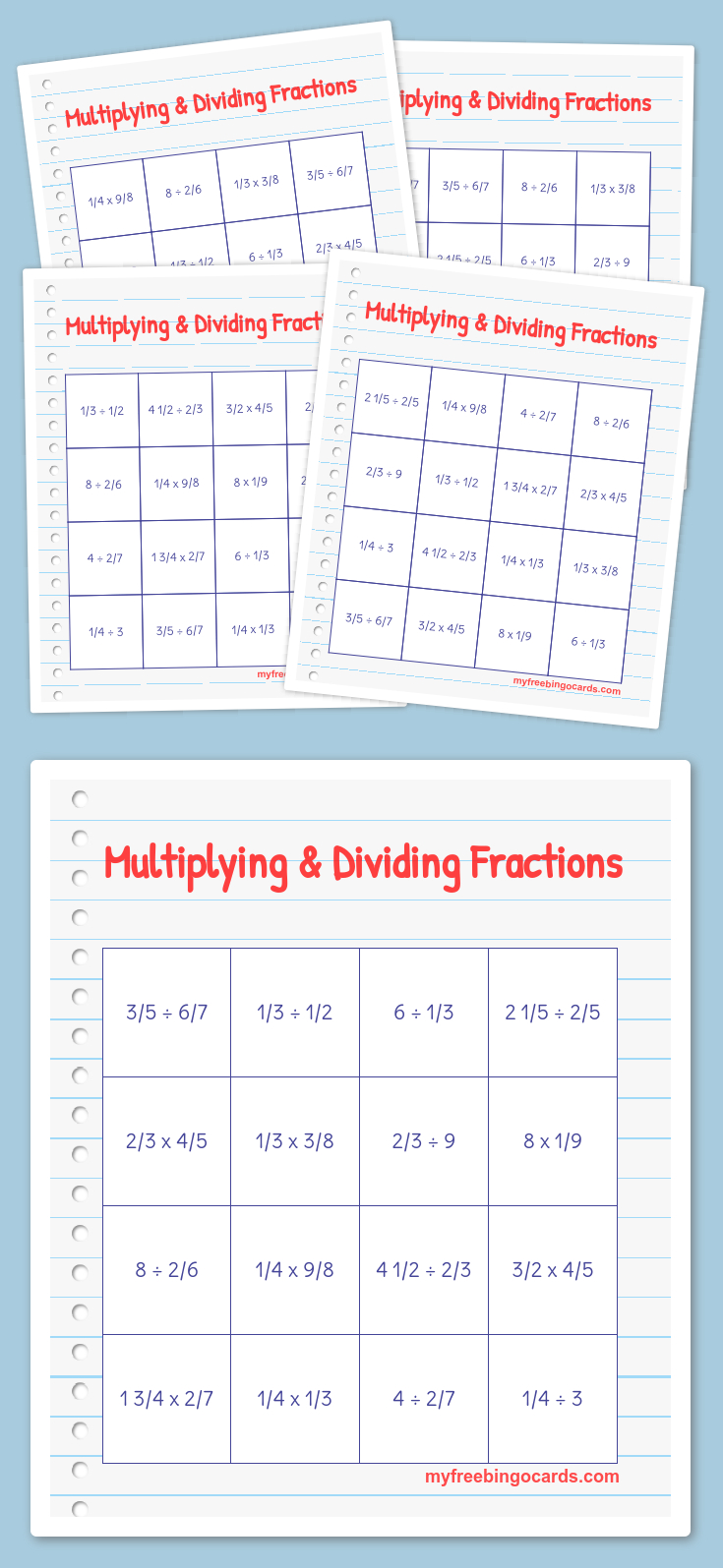 Multiplying &amp;amp; Dividing Fractions Bingo | Free Printable