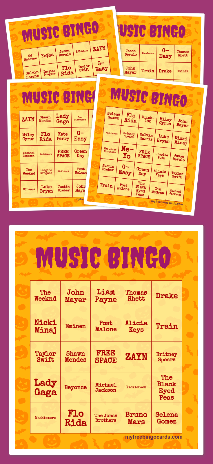 Music Bingo | Ra | Free Printable Bingo Cards, Halloween