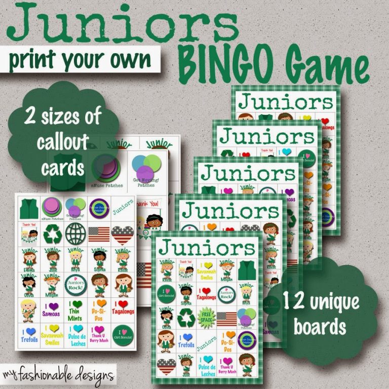 My Fashionable Designs Girl Scouts Juniors Bingo Game Printable 