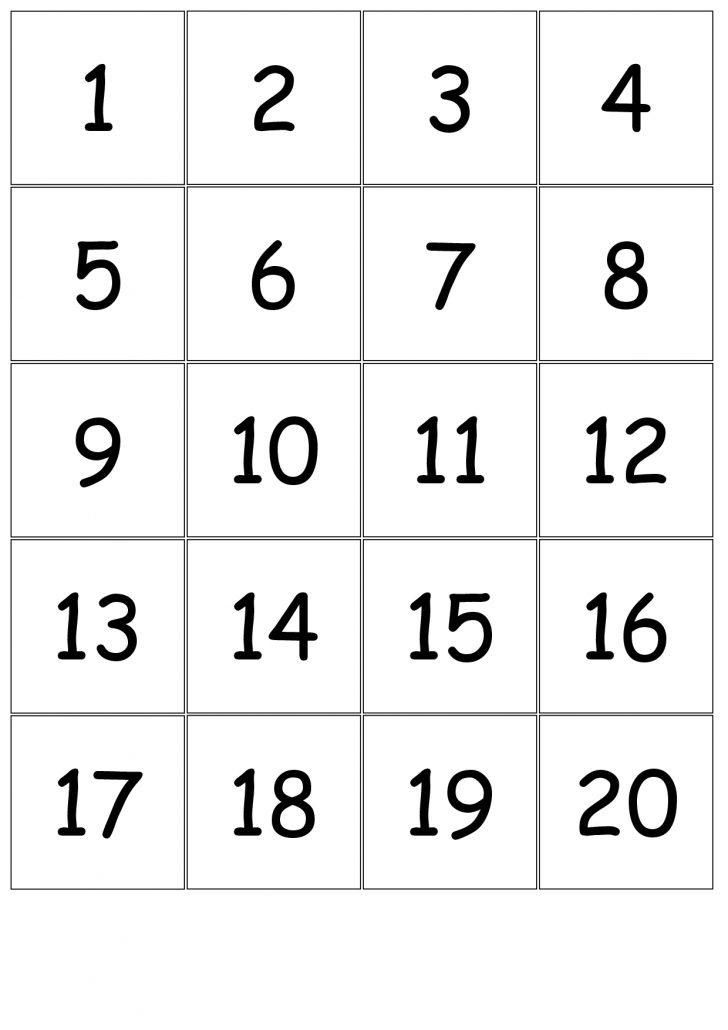 Printable Bingo Cards 1 20