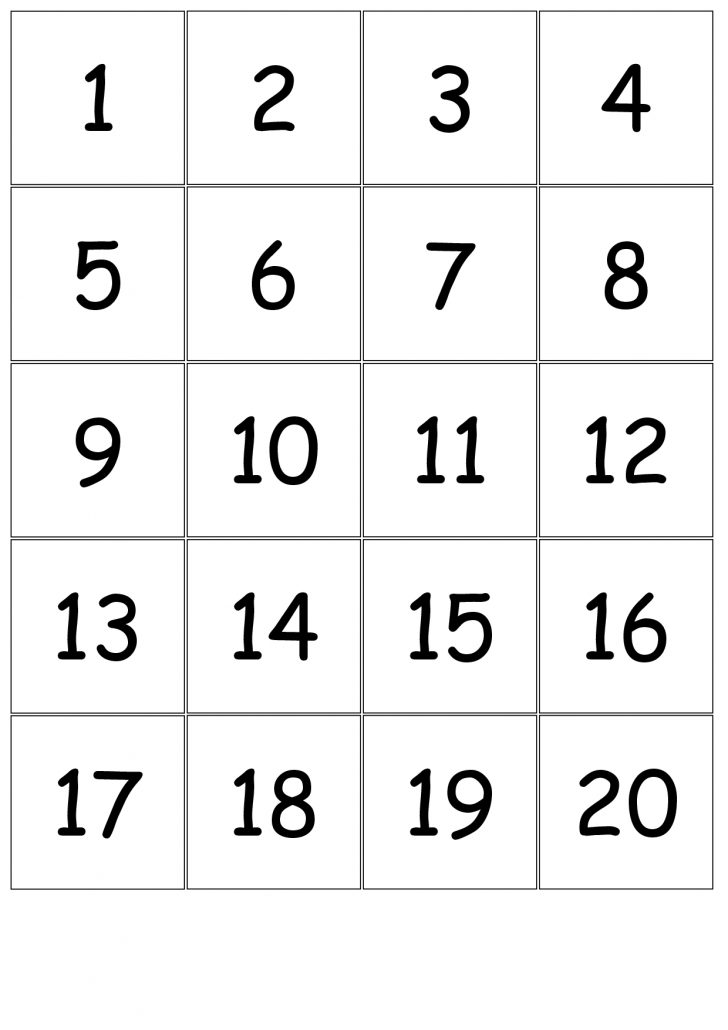 1-20 Bingo Printable Game Cards