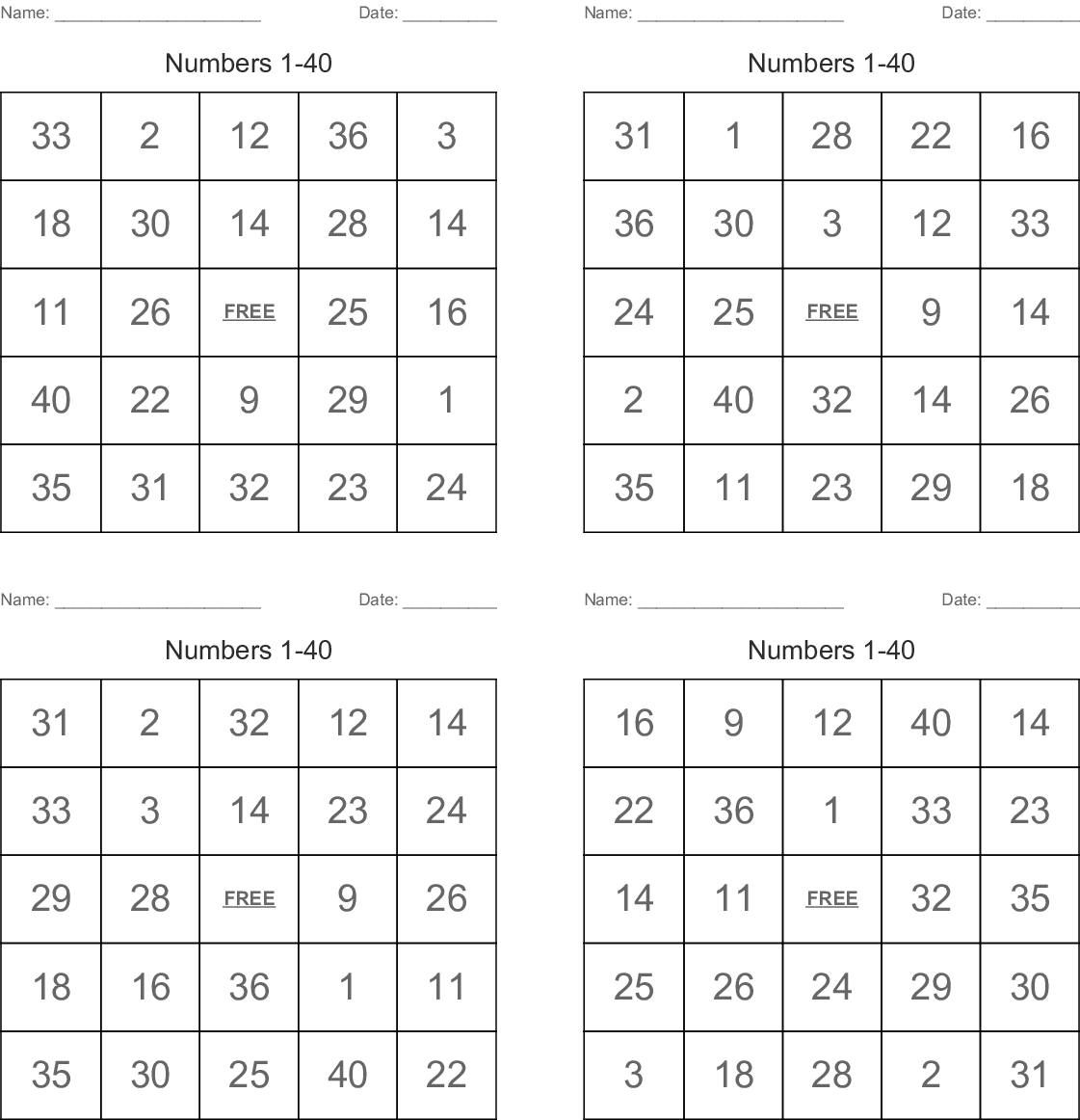 Free Printable Bingo Cards With Numbers 1 25 Printable Bingo Cards