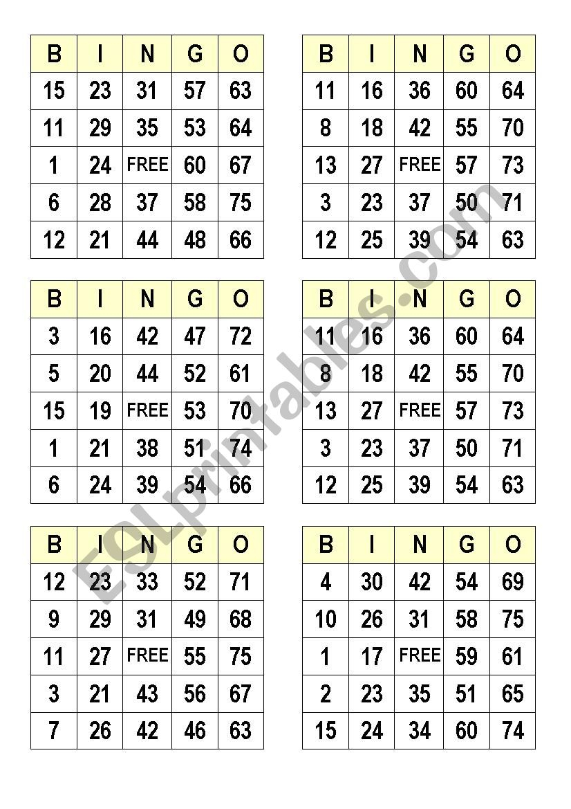 Numbers Bingo Cards - Esl Worksheetsatodude
