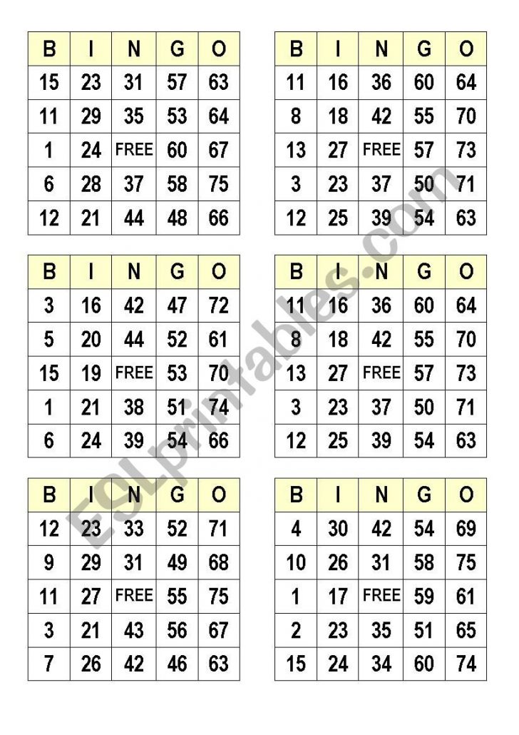 Bingo Cards Printables For Numbers