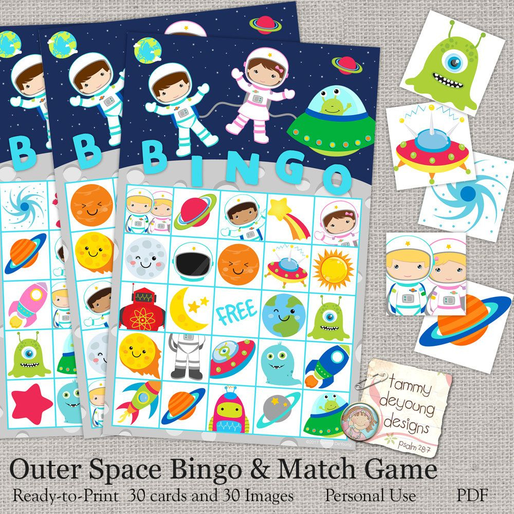 Outer Space Bingo, Printable Astronaut Bingo Game, Instant