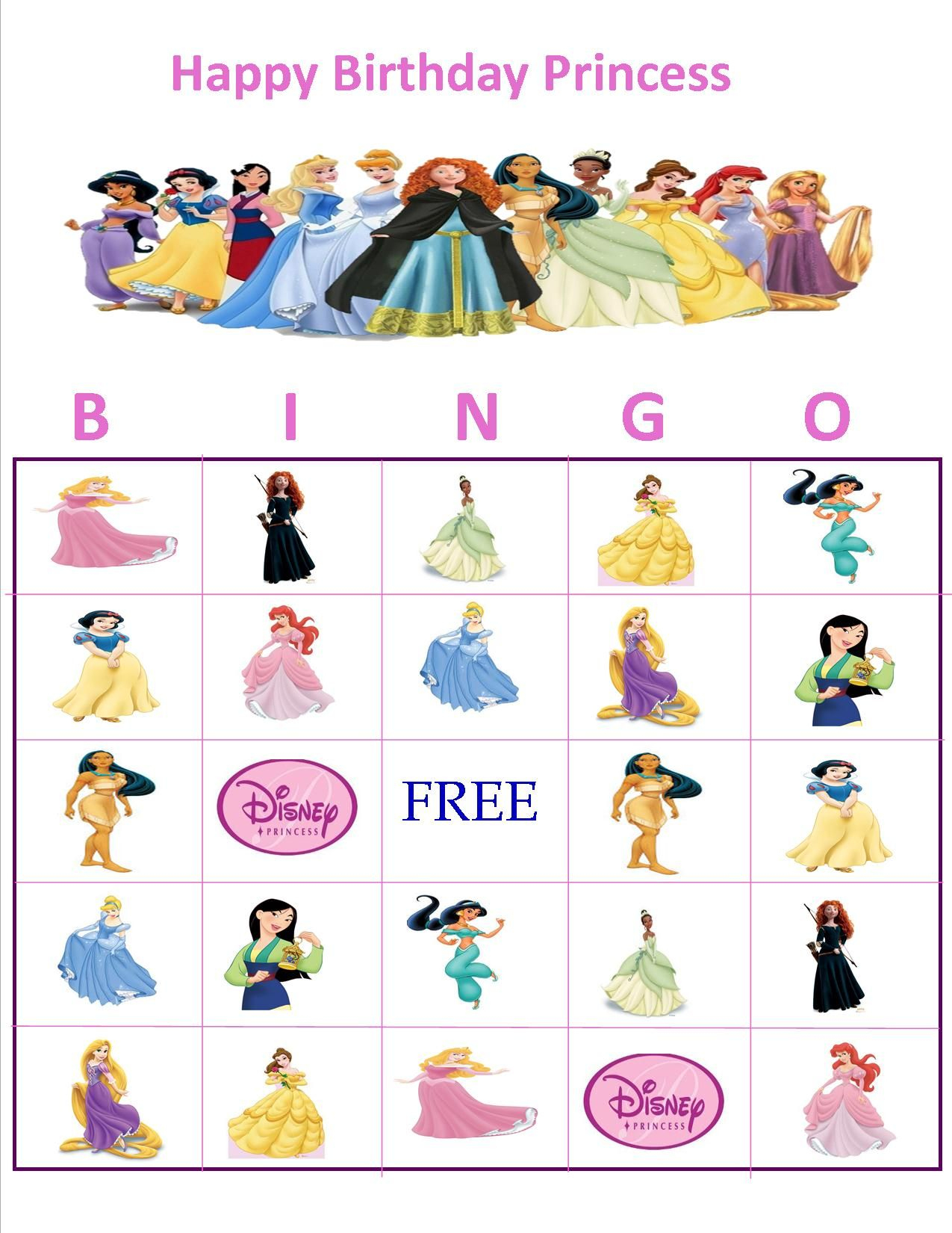 Personalized Character Bingo | Princess Bingo, Disney