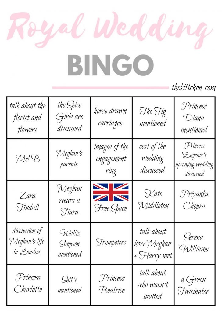 Free Printable Royal Wedding Bingo Cards