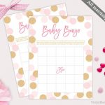 Pink And Gold Bingo Game Template. Printable Baby Shower