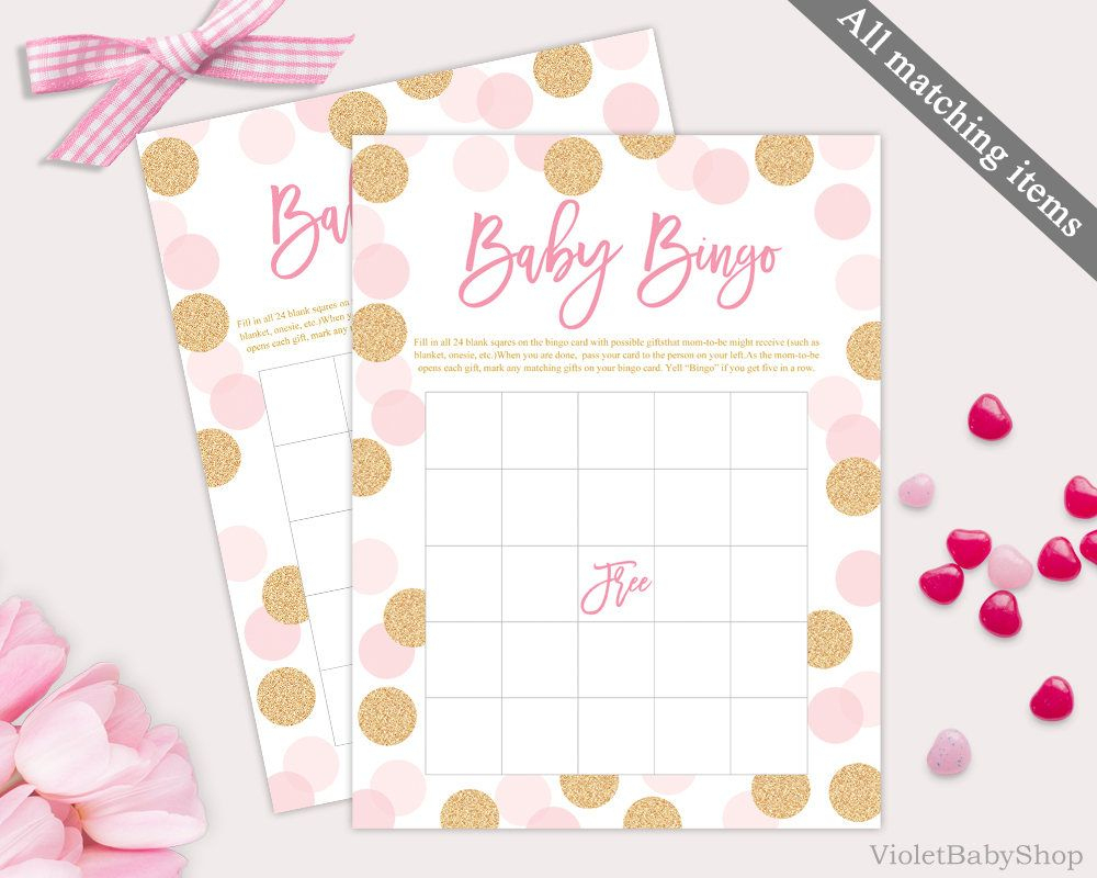 Pink And Gold Bingo Game Template. Printable Baby Shower