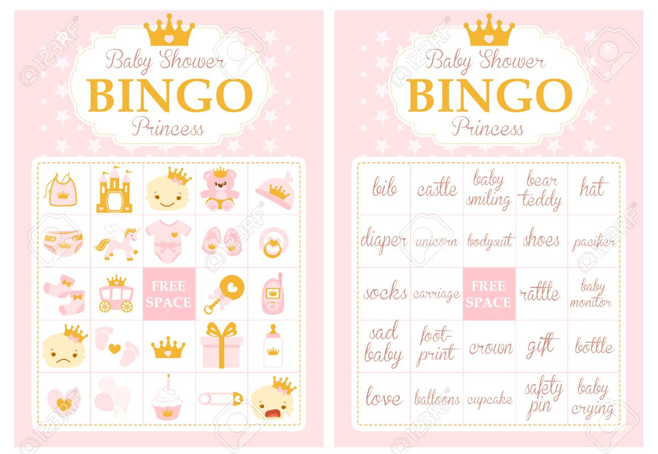 Pink And Gold Princess Baby Shower Party. Bingo Game. Printable..