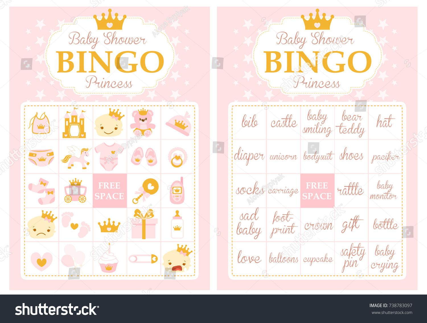 Pink And Gold Princess Baby Shower Party. Bingo Game