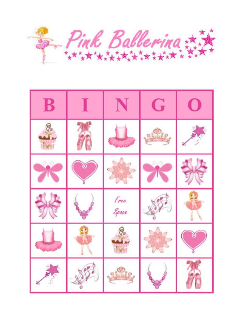 Pink Ballerina Bingo 30 Printable Girl Birthday Party Bingo