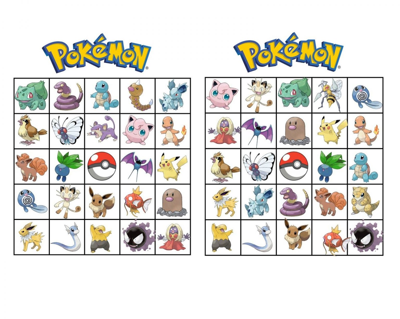 Pokemon+Bingo 1.600×1.275 Pixels Pokemon Afbeeldingen Printable