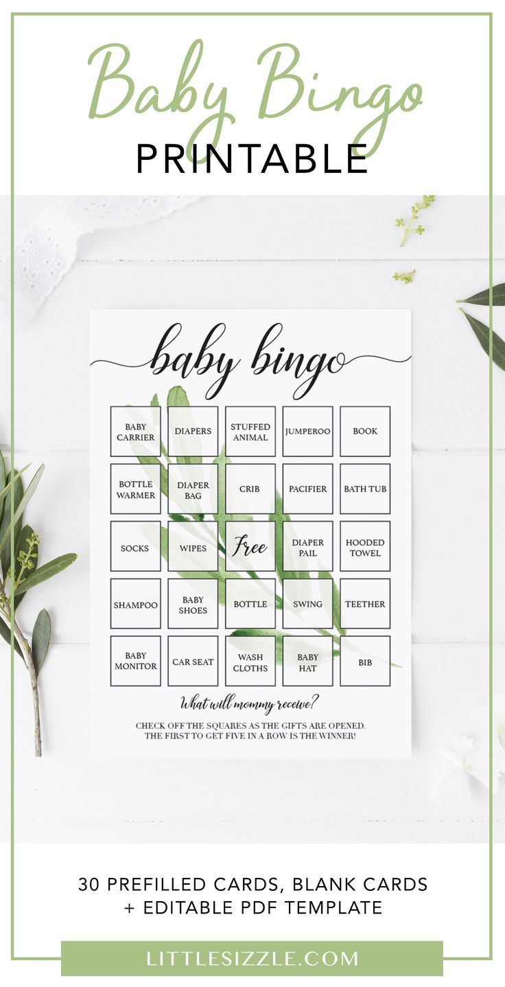 Printable Baby Bingo Game Cards - Greenery In 2020