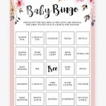 Printable Baby Girl Shower Bingo Cards With Pink Flowers