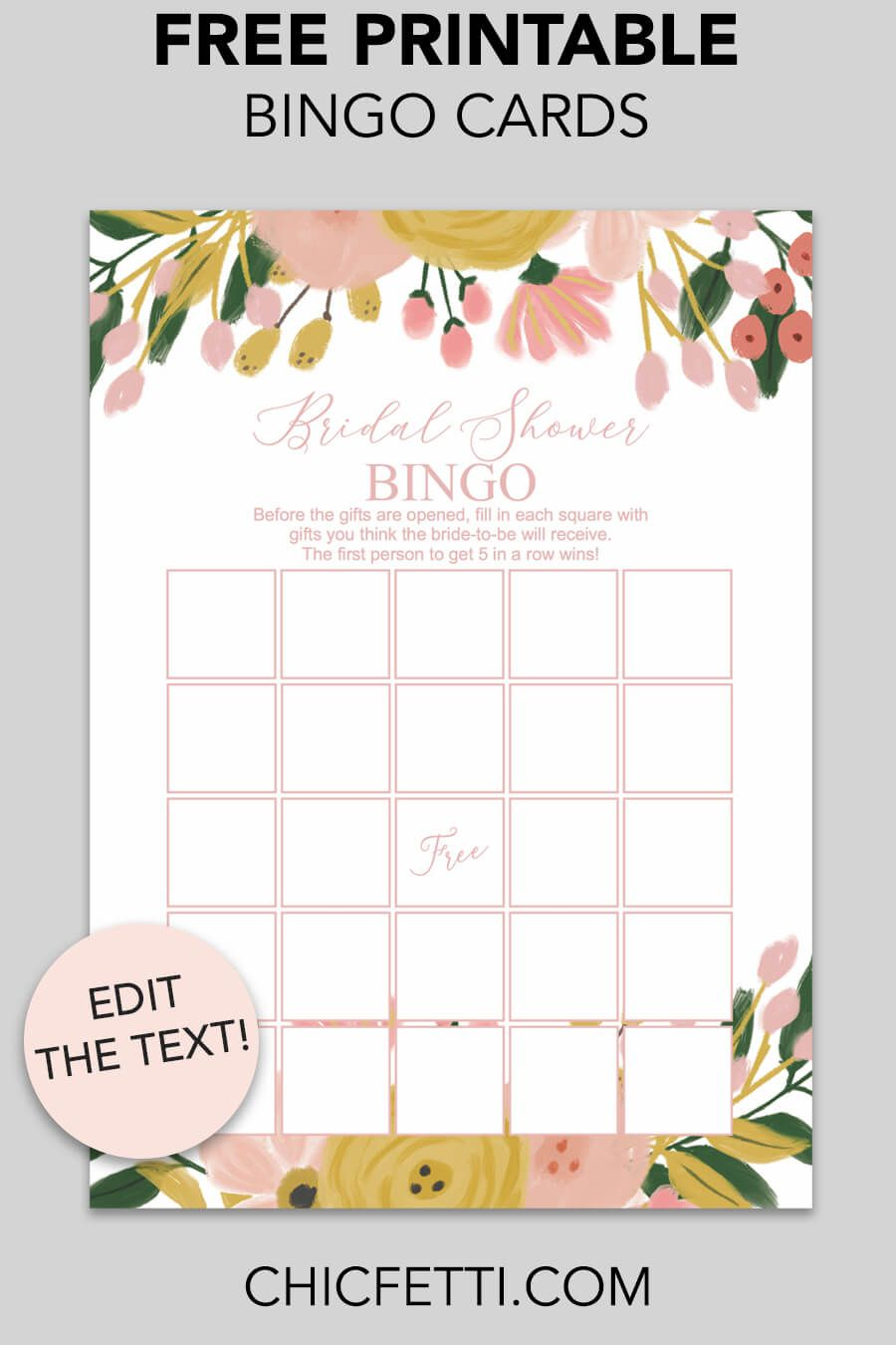 blue bridal shower bingo blank free printable