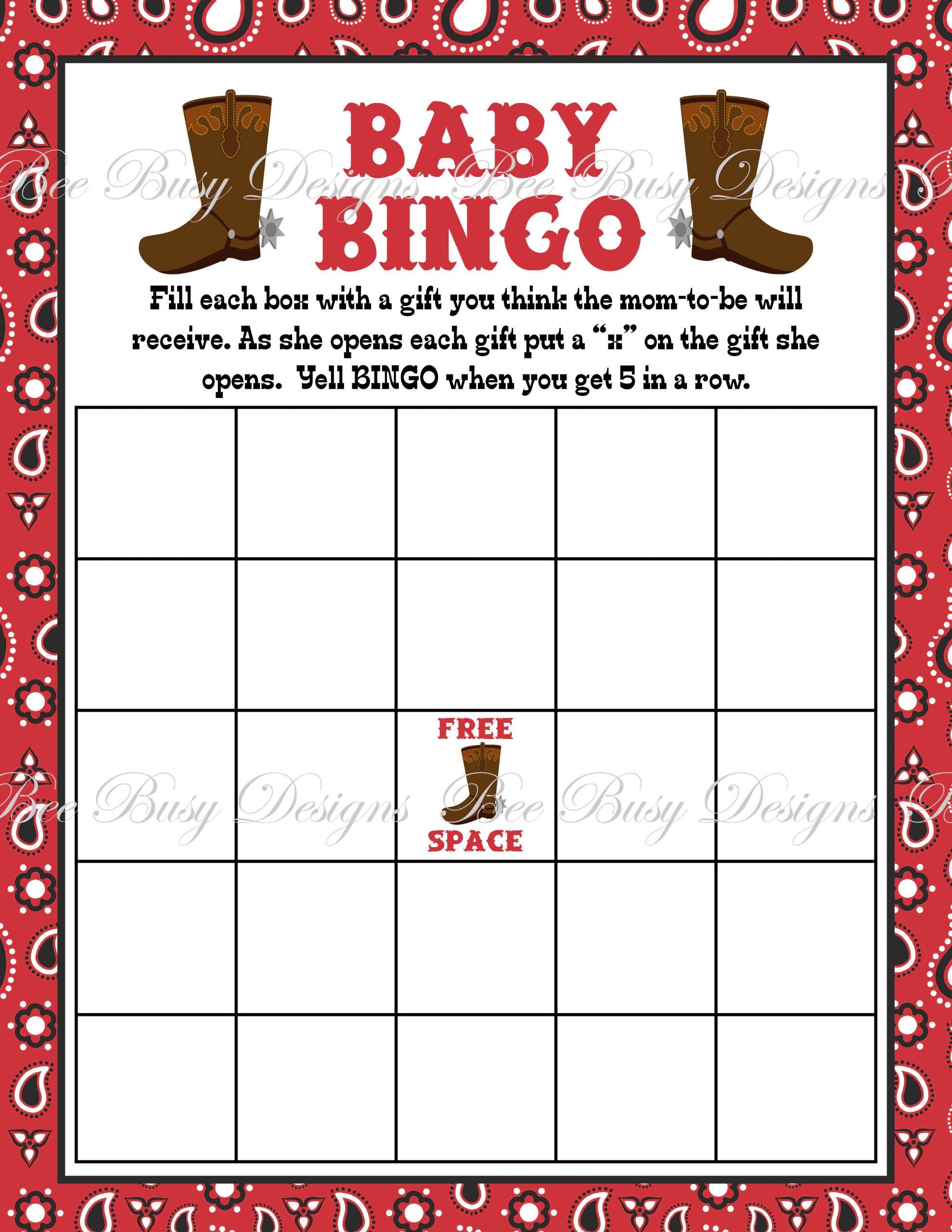 Printable Cowboy Boot Baby Bingo Game Instant Download