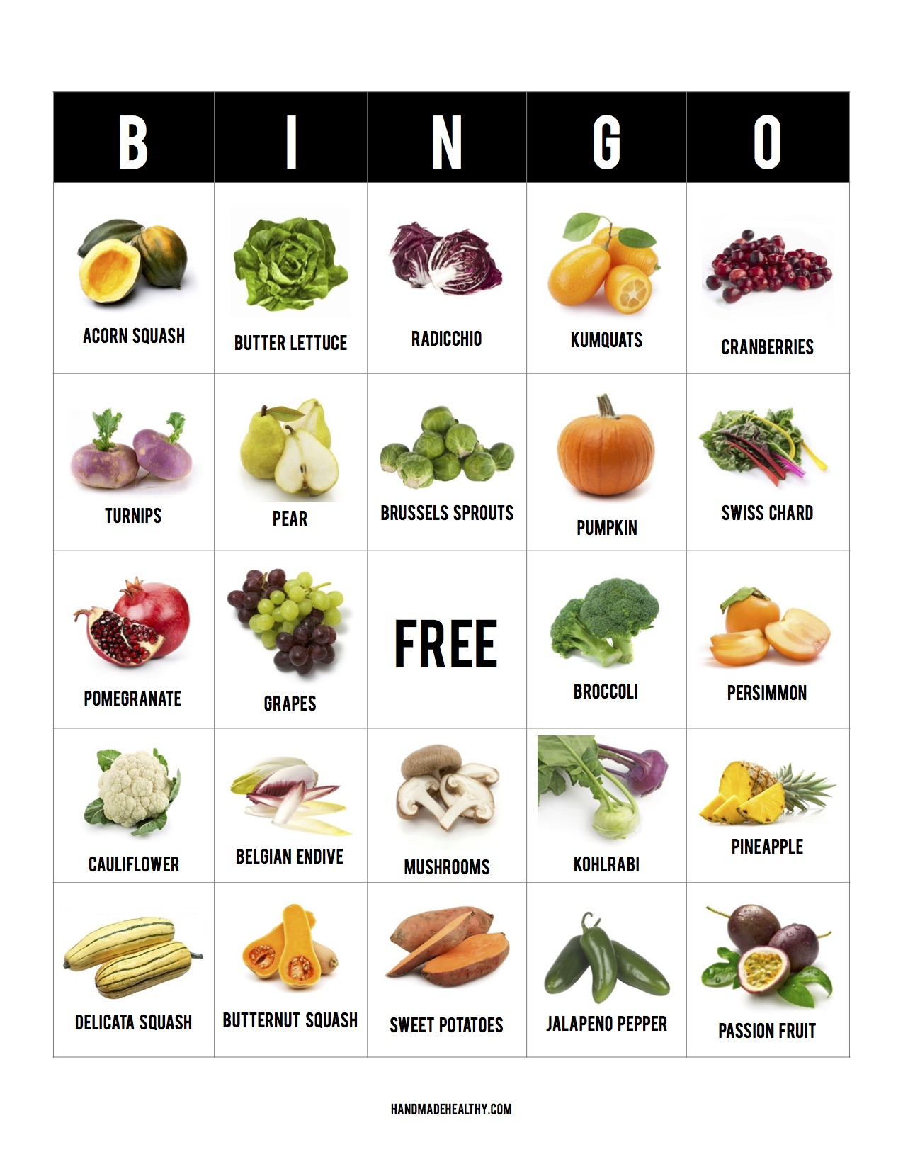 Printable] Fall Fruit + Veggie Bingo! – Handmade Healthy