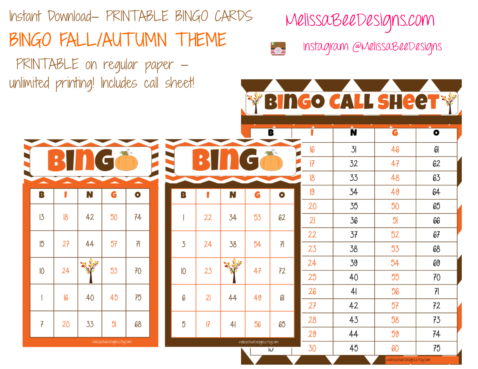 Printable Fall Pumpkin Bingo Cards – Quantity Of 30