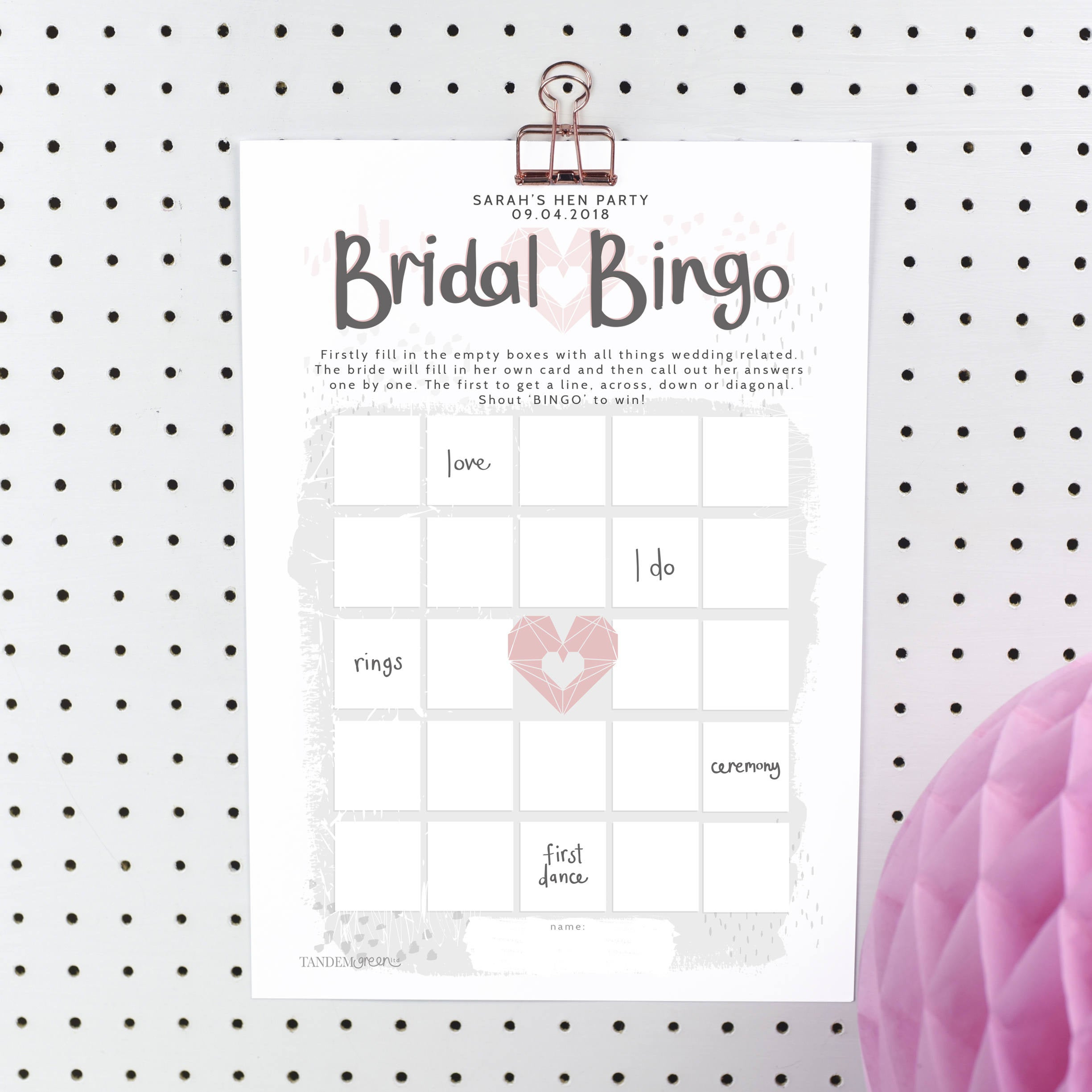 Printable Personalised Bridal Bingo Hen Party Game, Hen Party Game Download.