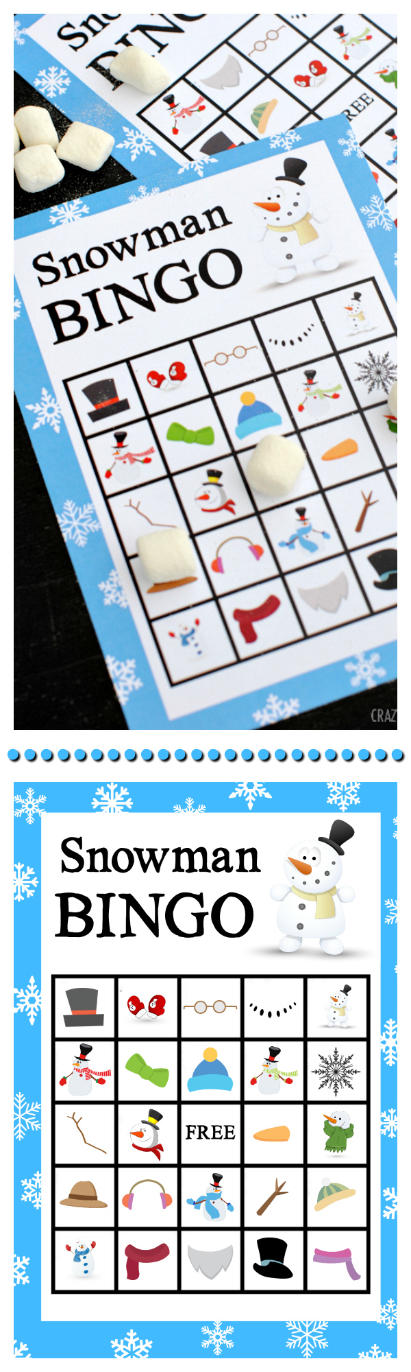 Printable Snowman Bingo Game - Crazy Little Projects