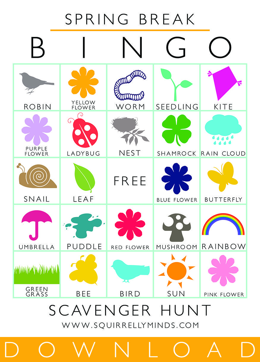 Printable Spring Break Bingo Scavenger Hunt Sheet | Spring
