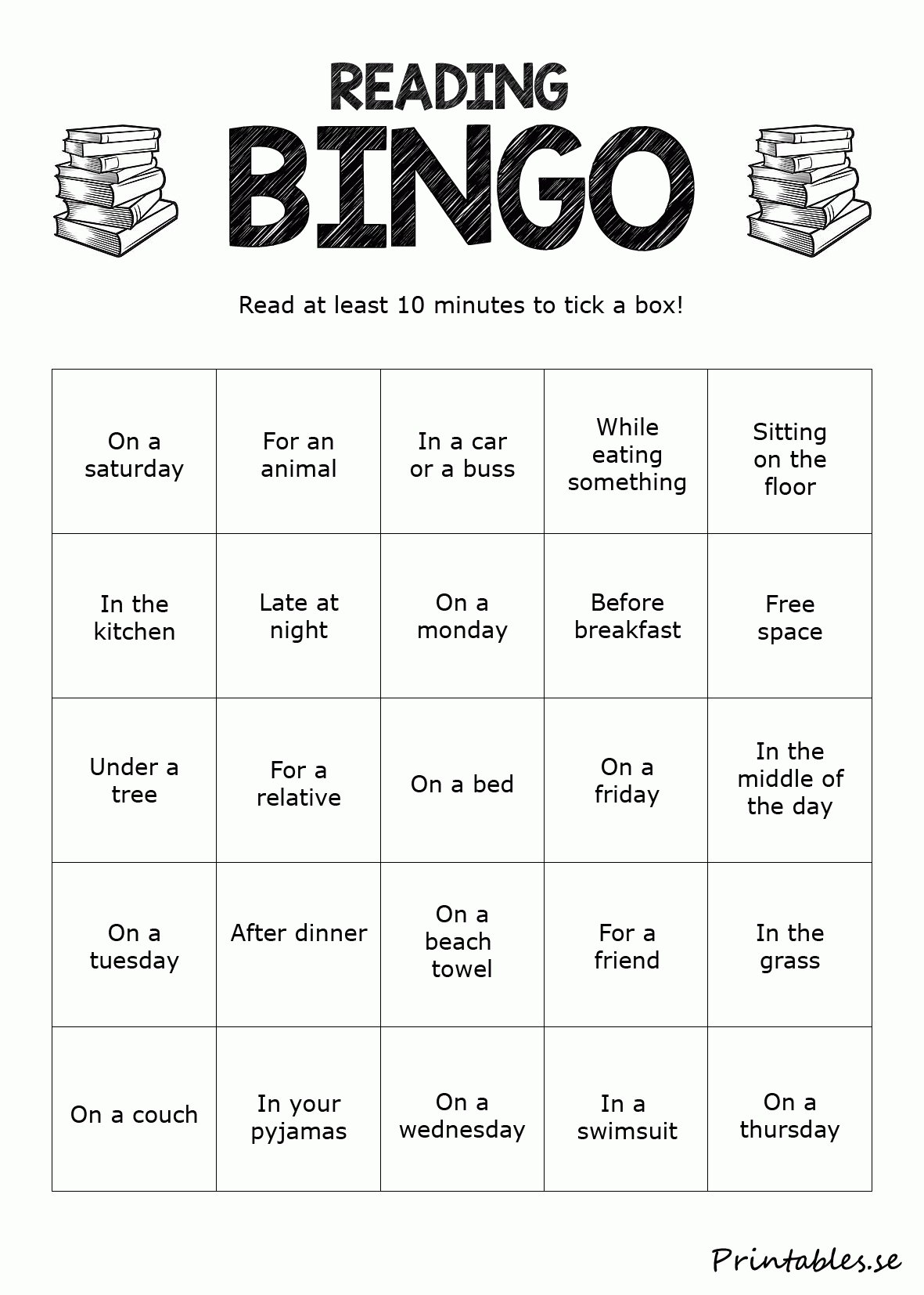 Reading Bingo 1 (Free Printable) | Printable Bingo Cards