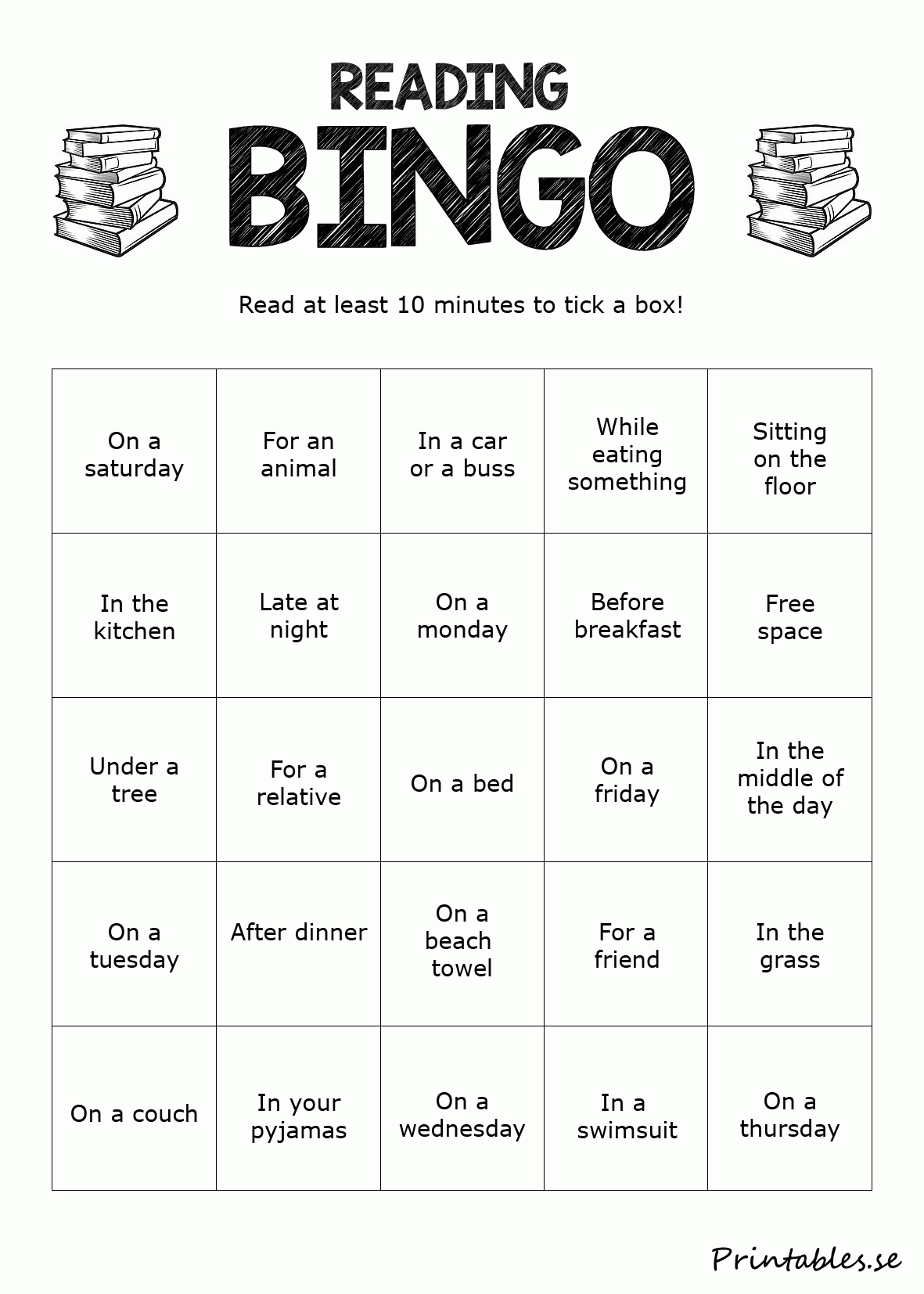 Reading Bingo 1 (Free Printable)