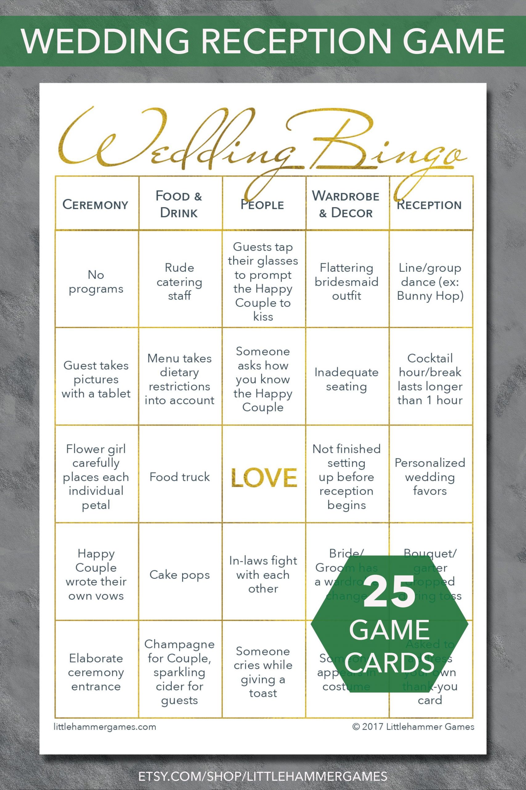 Reception Games For A Fun Wedding: Wedding Bingo Printable