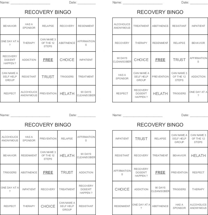 Free Printable Recovery Bingo Cards