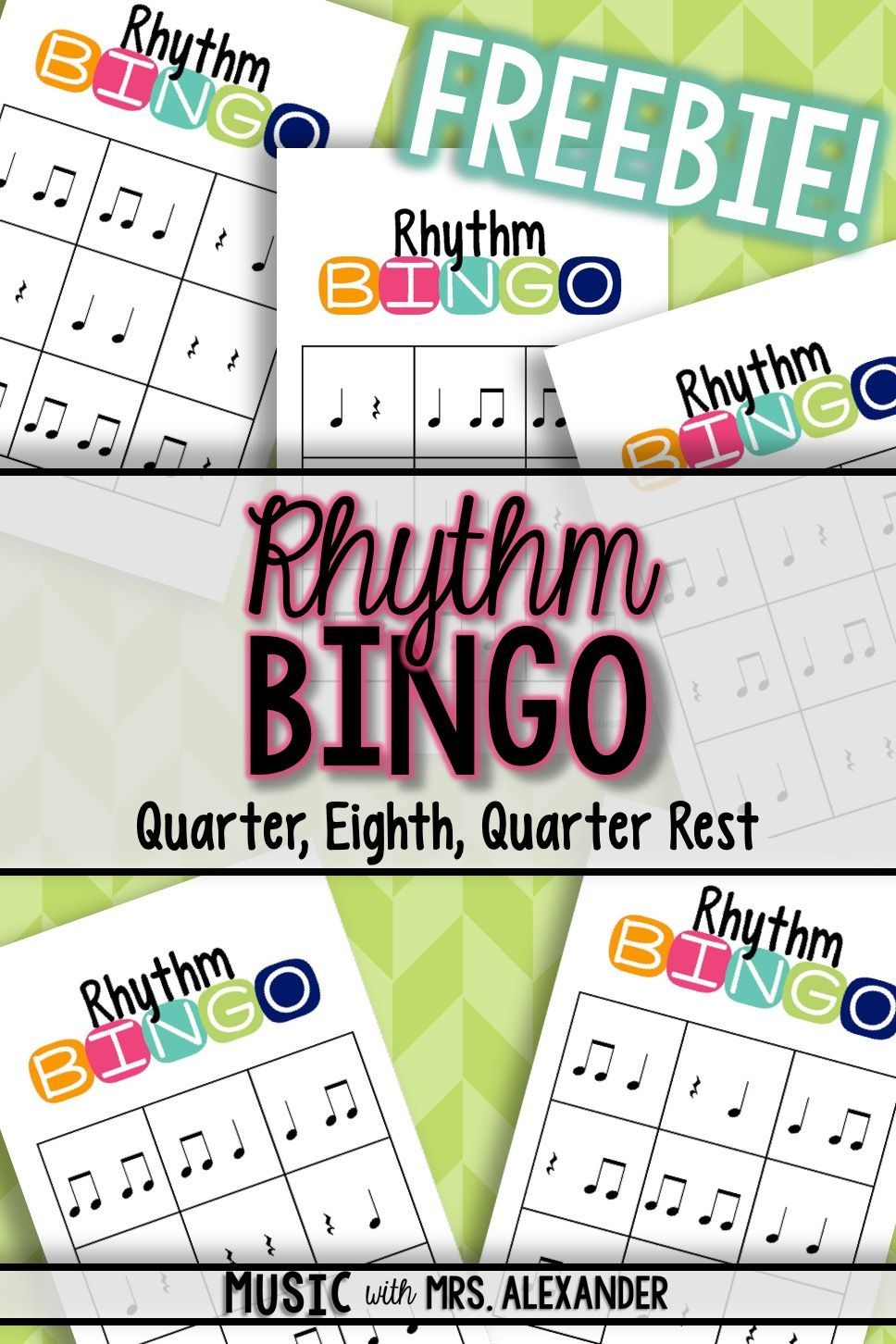 Rhythm Bingo Freebie Quarter Eighth Quarter Rest Printable Bingo Cards