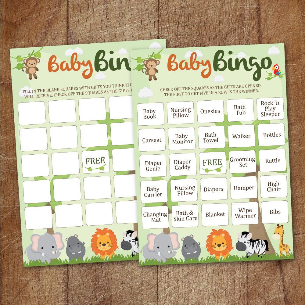 Safari Baby Shower Bingo Cards Printable