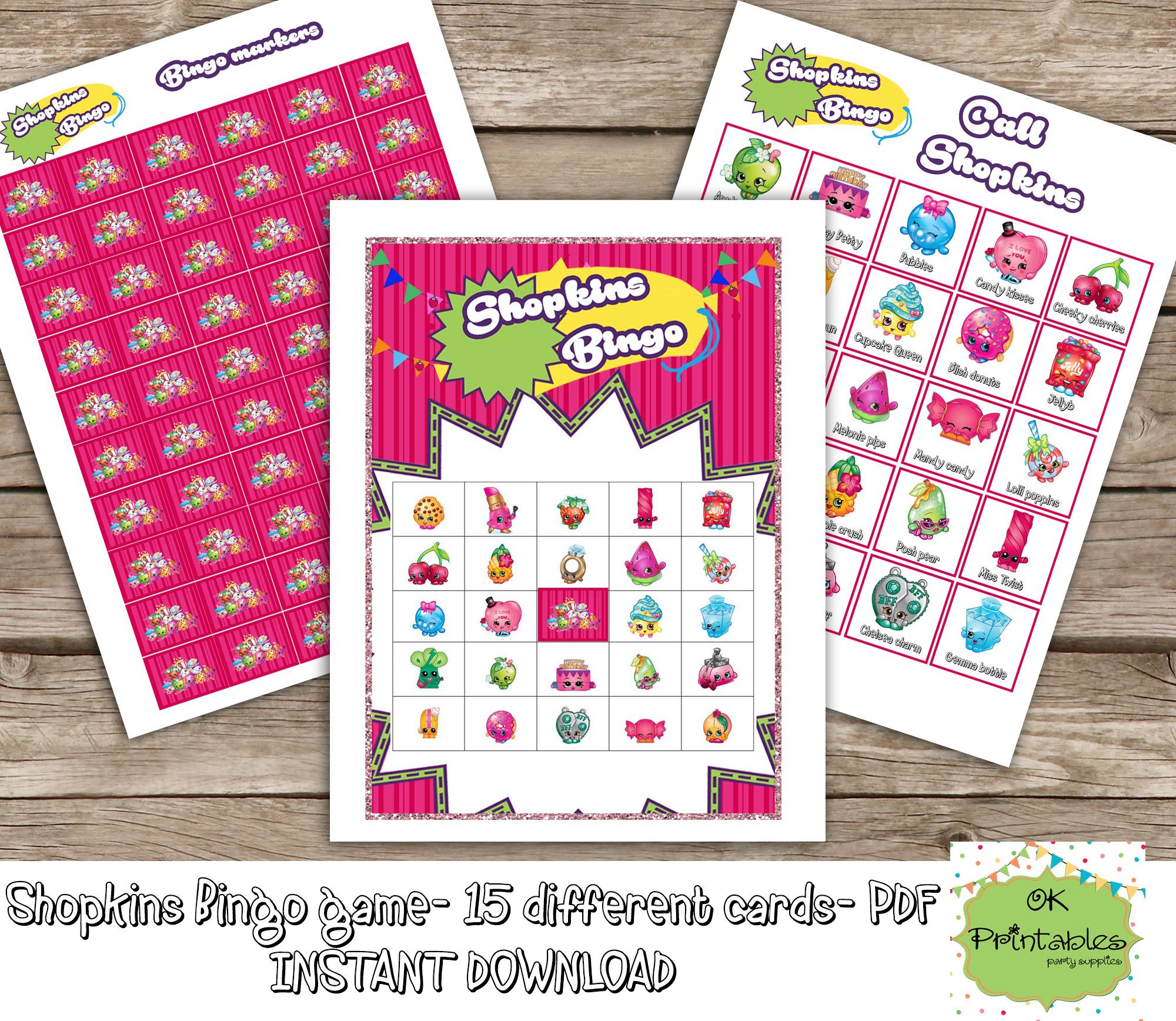 Shopkins Bingo Game (Include 15 Different Cards)- Shopkins