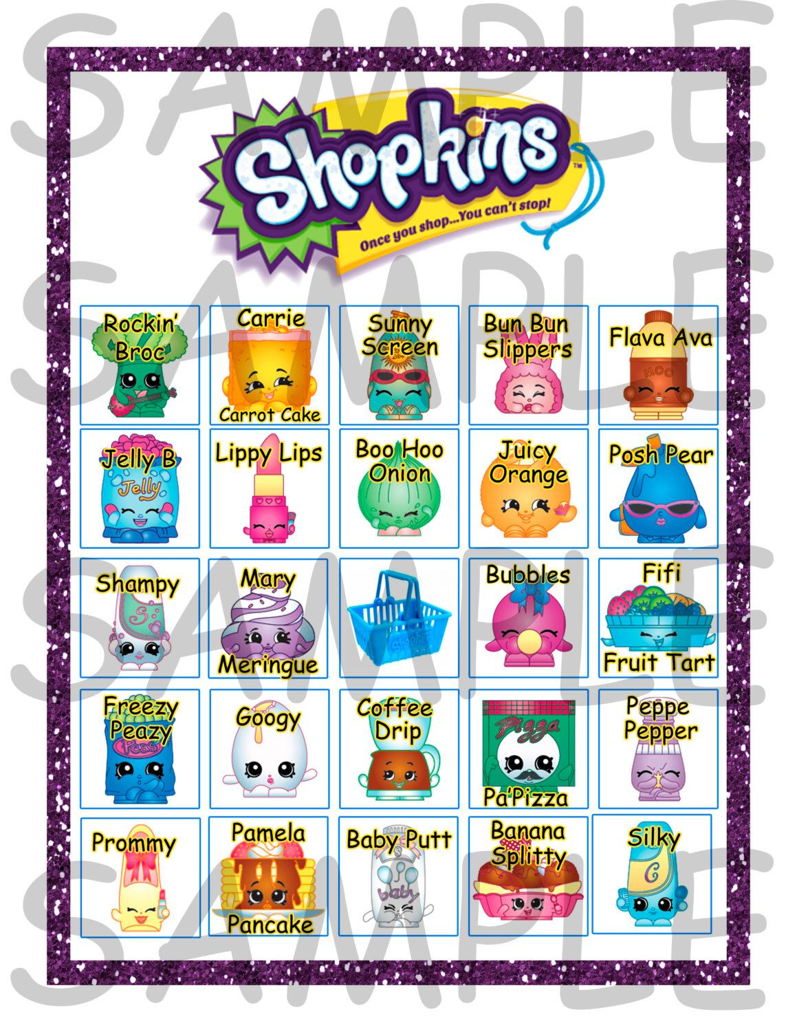 Shopkins Birthday Party Bingo Game 20 Cards **instant