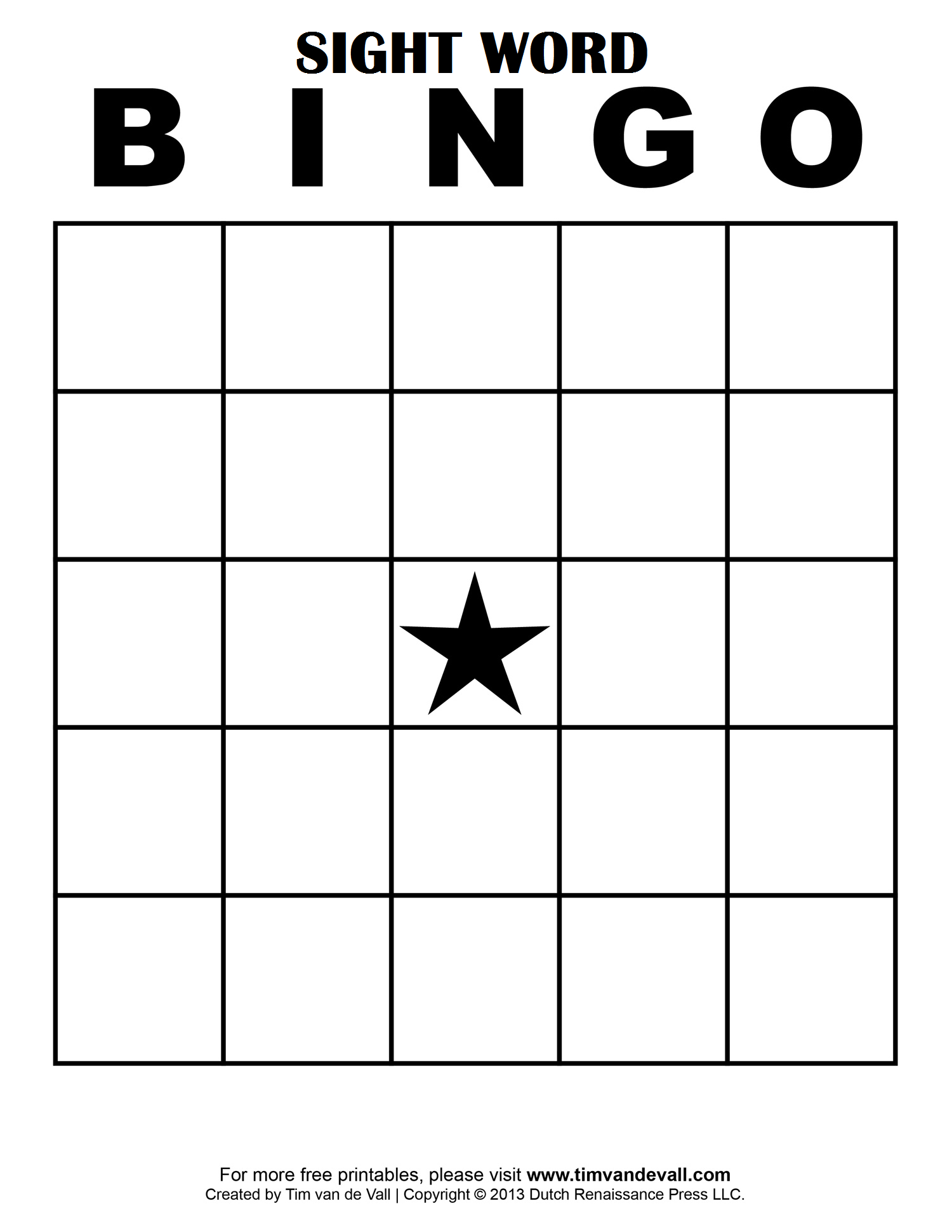 Sight Word Bingo … | Free Bingo Cards, Bingo Card Template