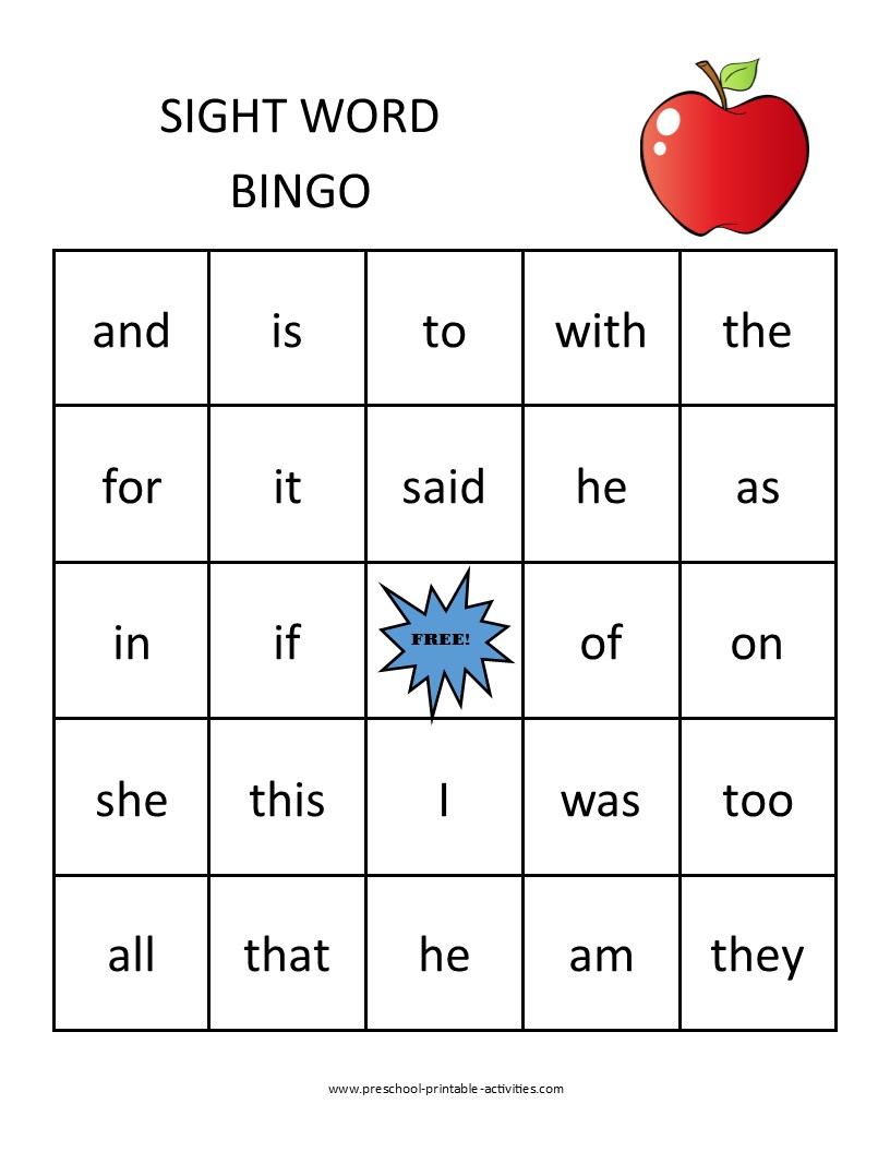 Sight Word Bingo Games