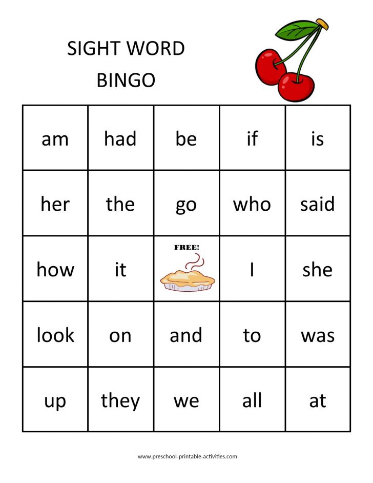 Sight Word Bingo Printable Cards