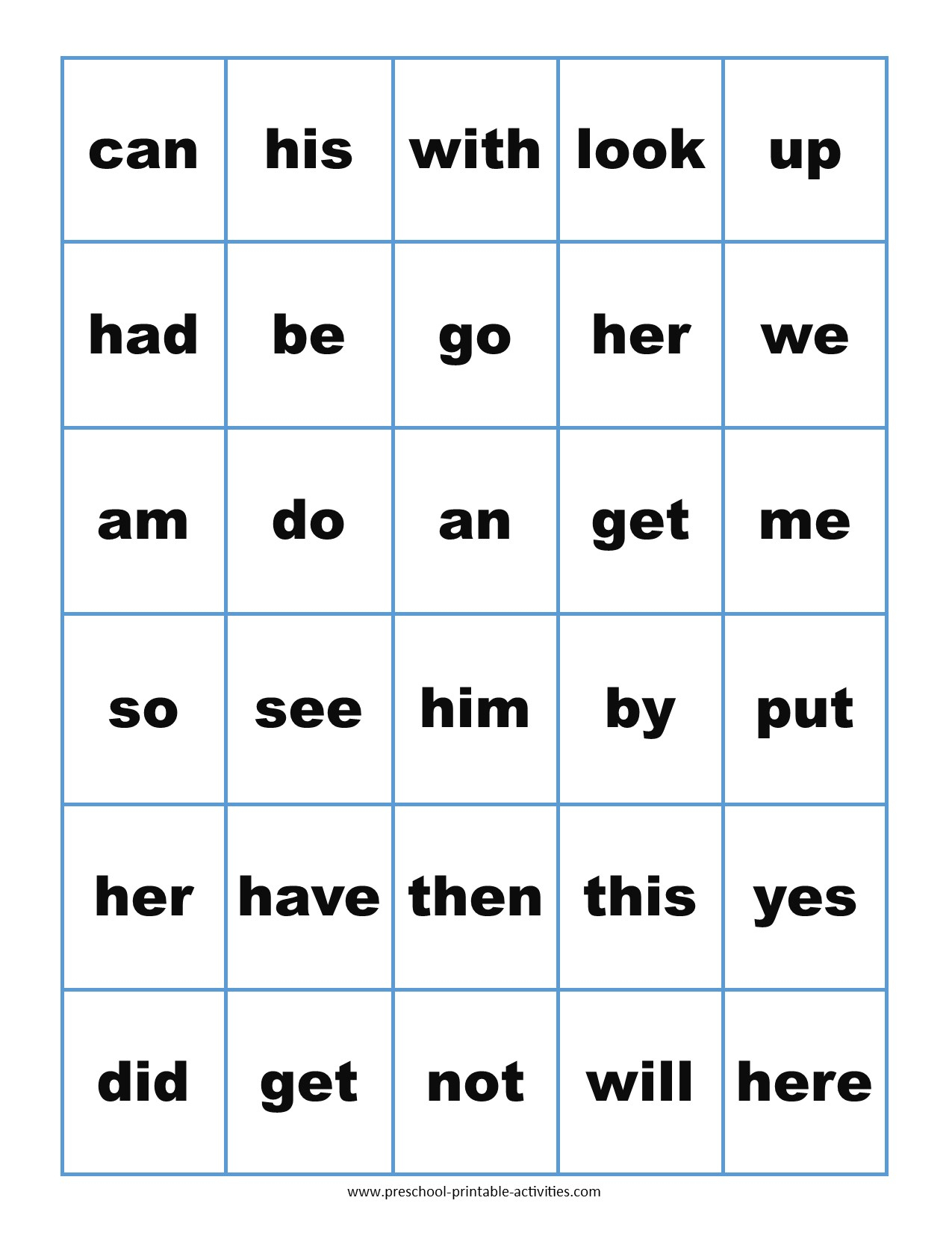 Sight Word Bingo Games