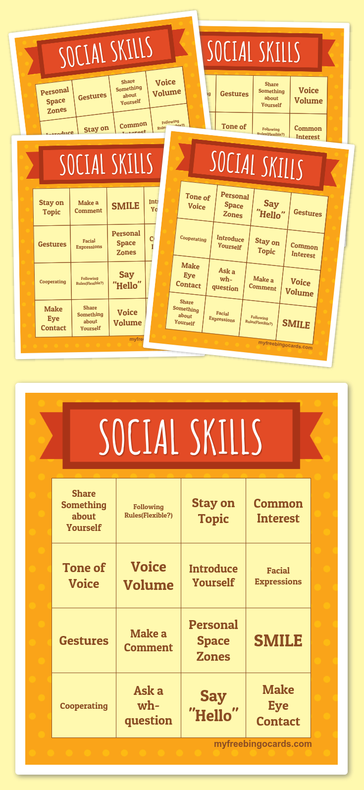 Social Skills Bingo | Free Printable Bingo Cards, Bingo Card