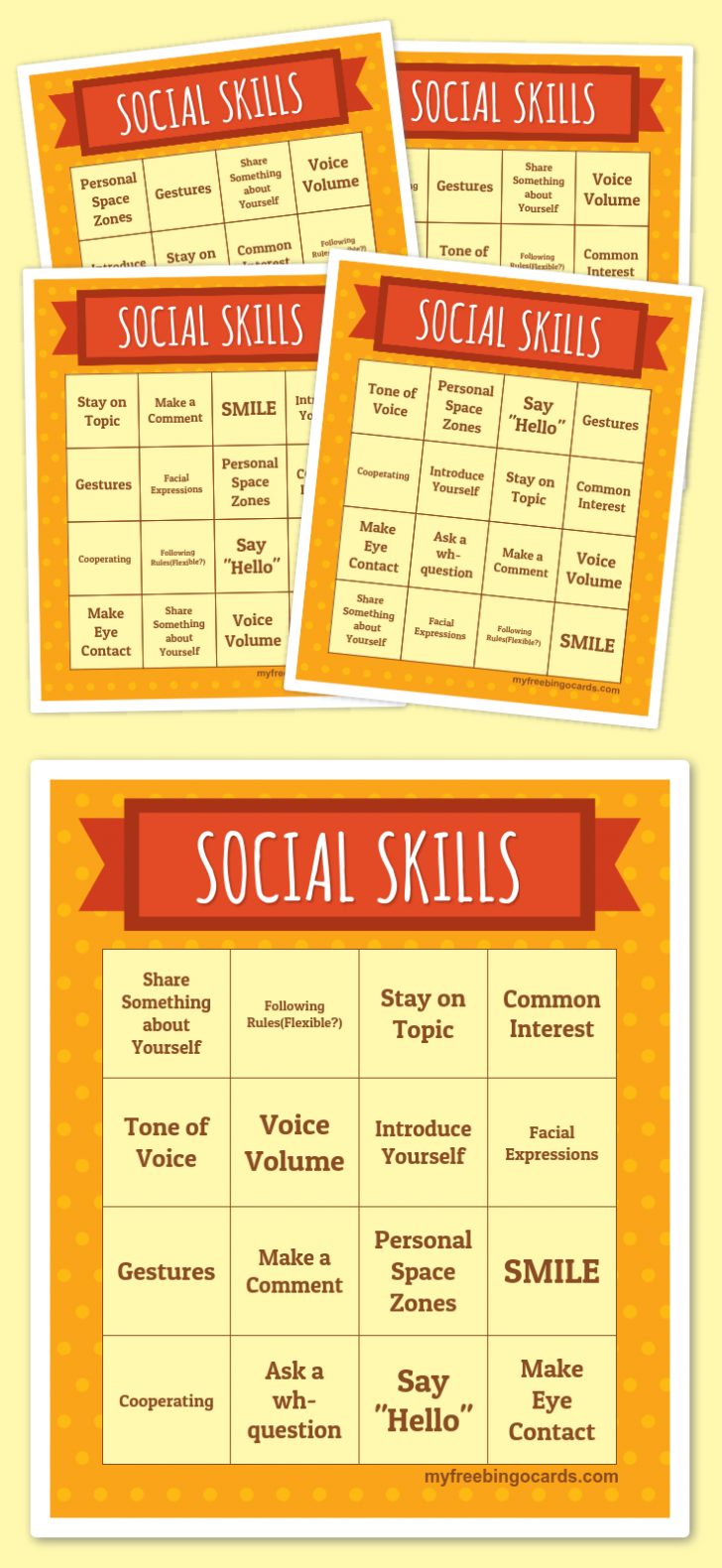 Free Printable Social Skills Bingo Cards