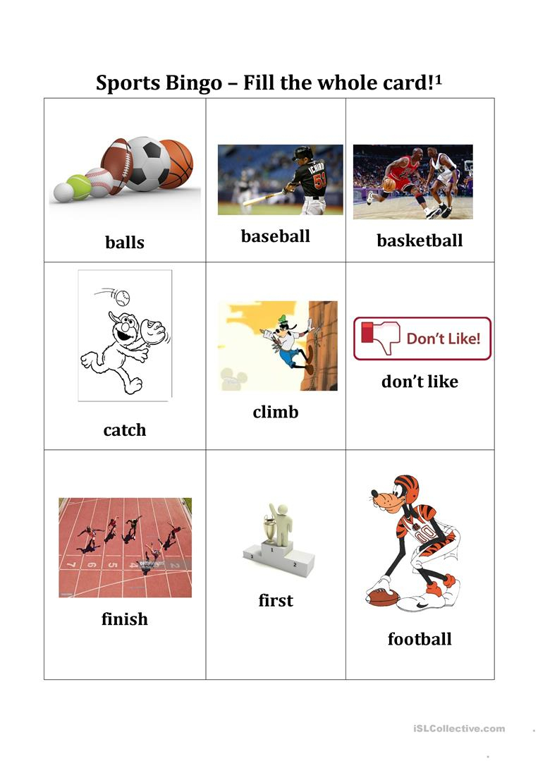 Sports Bingo Cards - English Esl Worksheets For Distance